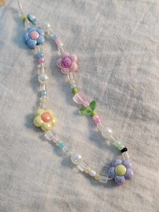 Sweet Lovely Tulip Flower Handmade Beaded Mobile Phone Charm Strap Women Fashion Phone Chain