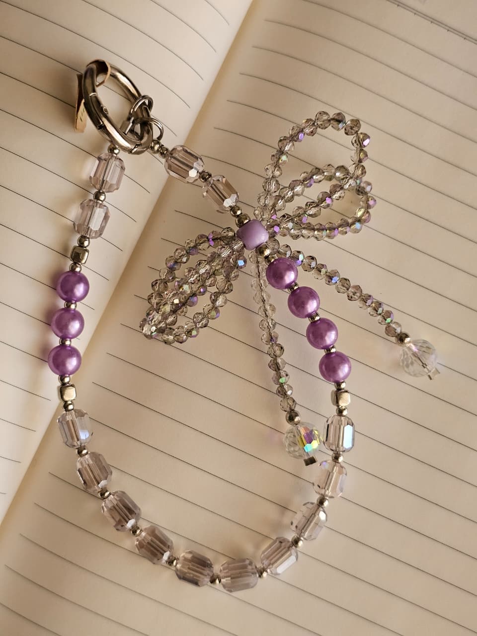 Crystal and Pearl Bowknot Handmade Mobile Phone Wrist Strap Beaded Phone Charm