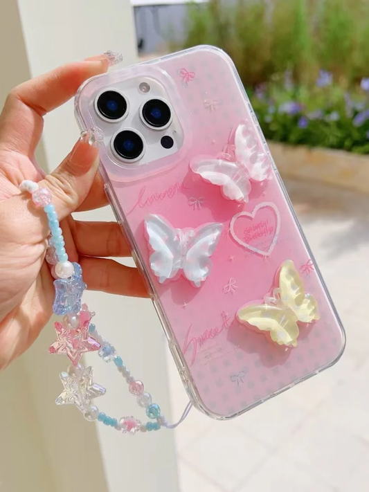 Butterfly Silicon Trendy Aesthetic Phone Case For iPhone With Star Charm