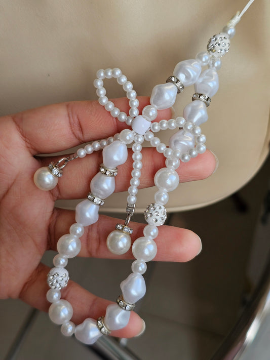 Pearl Bowknot Handmade Wrist Strap Beaded Phone Charm