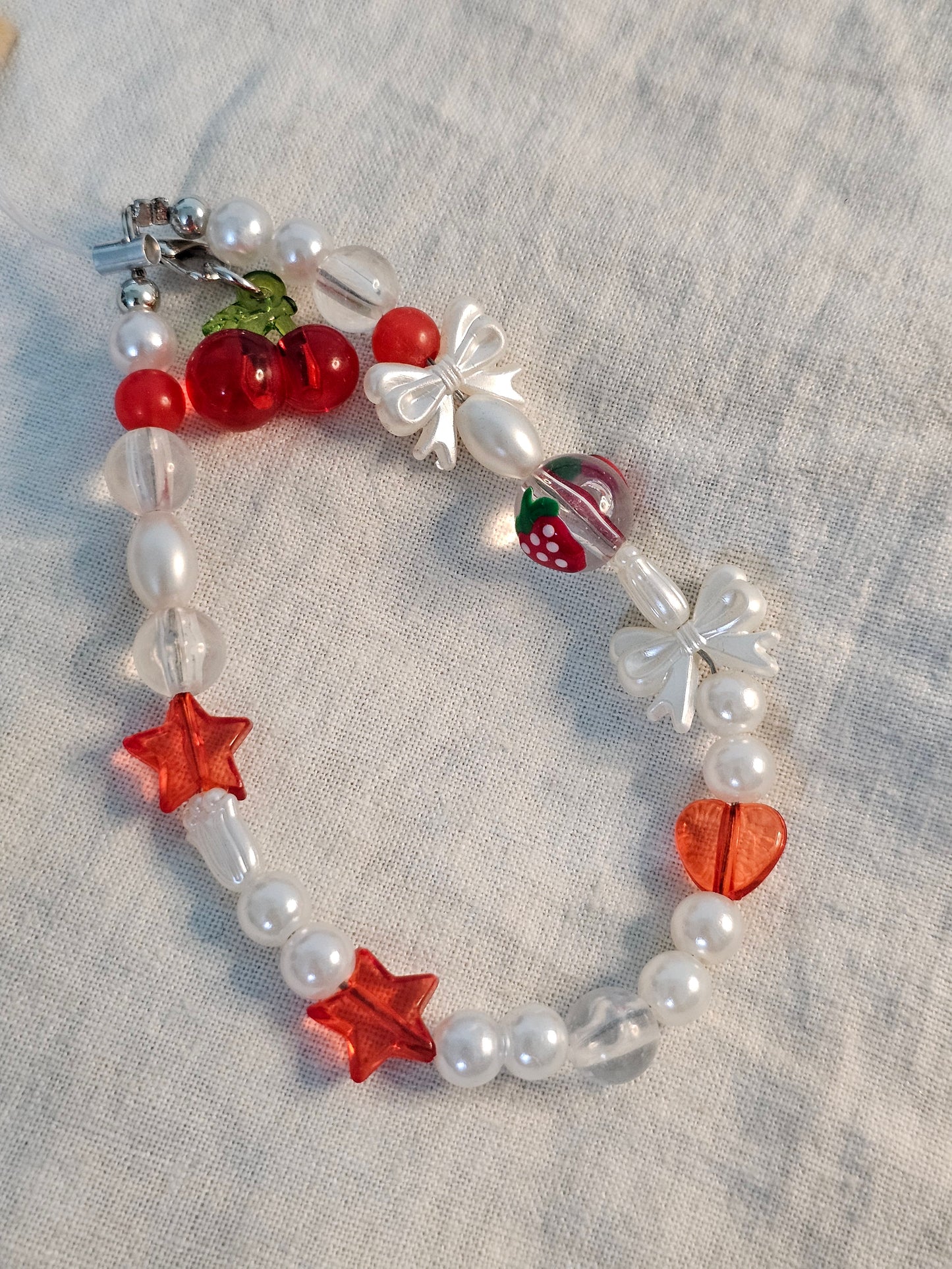 Cute Summer Cherry Handmade Beaded Wrist Strap Fashion Phone Charm