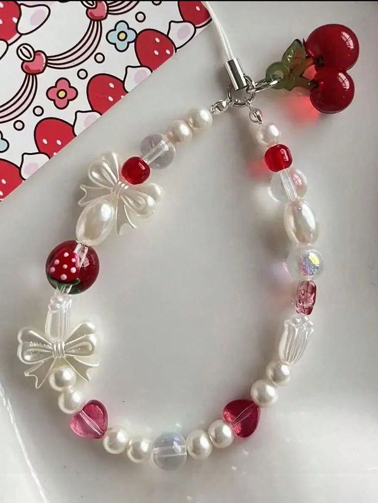 Cute Summer Cherry Handmade Beaded Wrist Strap Fashion Phone Charm