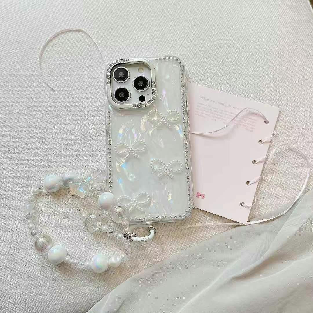 Beaded Bow Pattern Silicon iPhone Case With Beaded Charm