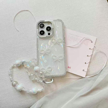 Beaded Bow Pattern Silicon iPhone Case With Beaded Charm