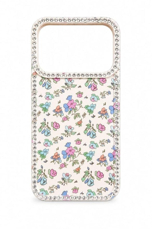 Mini Floral iPhone Case Cute Sparkle Crystal Diamond Cover with Full Camera Lens Protection, Slim Lightweight aesthetic fashion Phone Case