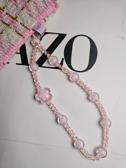 [Set of 3] Baby Pink Hearts and Flowers Handmade Beaded Kawaii Mobile Women Fashion Phone Charm Strap