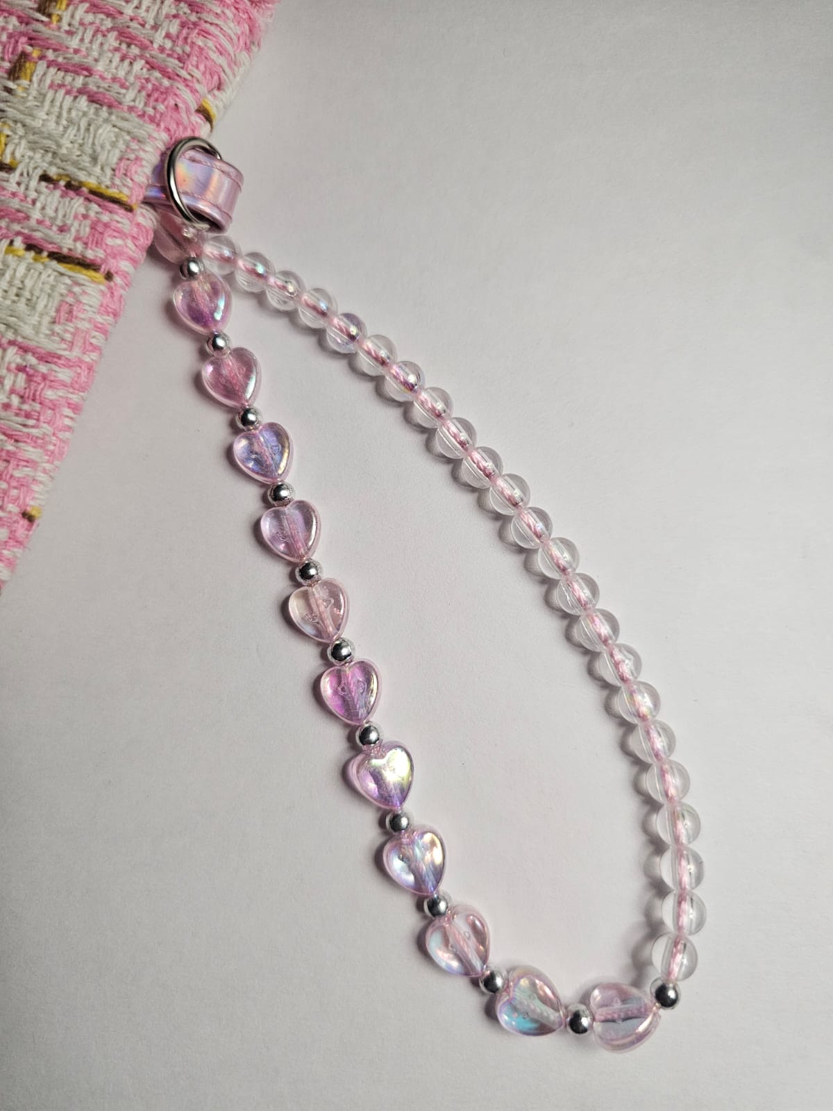 [Set of 3] Baby Pink Hearts and Flowers Handmade Beaded Kawaii Mobile Women Fashion Phone Charm Strap