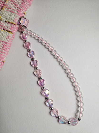 [Set of 3] Baby Pink Hearts and Flowers Handmade Beaded Kawaii Mobile Women Fashion Phone Charm Strap