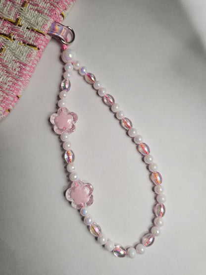 [Set of 3] Baby Pink Hearts and Flowers Handmade Beaded Kawaii Mobile Women Fashion Phone Charm Strap