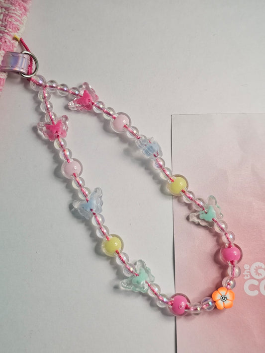 [Set of 3] Pastel Pink Floral Handmade Beaded Kawaii Mobile Women Fashion Phone Charm Strap