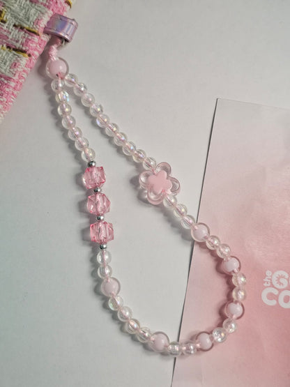 [Set of 3] Pastel Pink Floral Handmade Beaded Kawaii Mobile Women Fashion Phone Charm Strap
