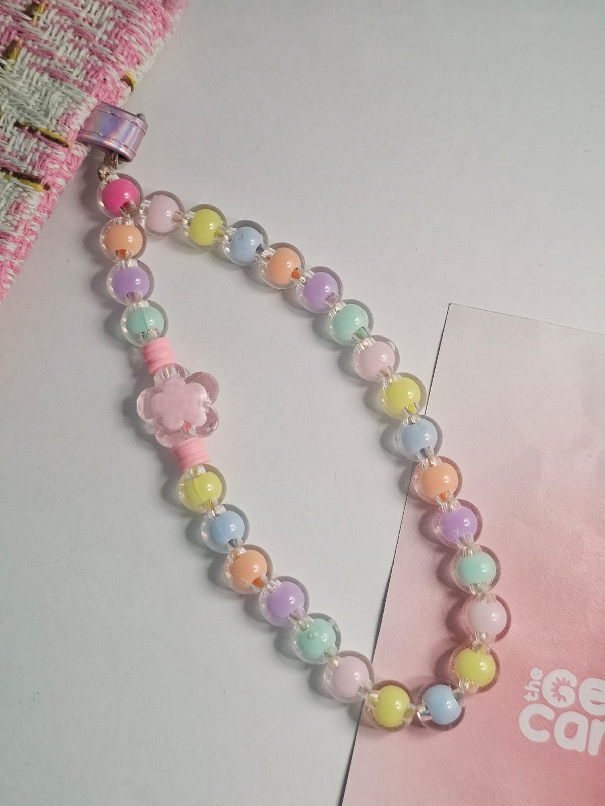 [Set of 3] Pastel Pink Floral Handmade Beaded Kawaii Mobile Women Fashion Phone Charm Strap