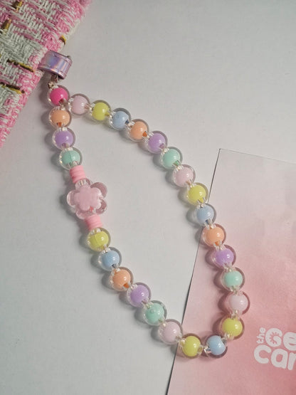 [Set of 3] Pastel Pink Floral Handmade Beaded Kawaii Mobile Women Fashion Phone Charm Strap