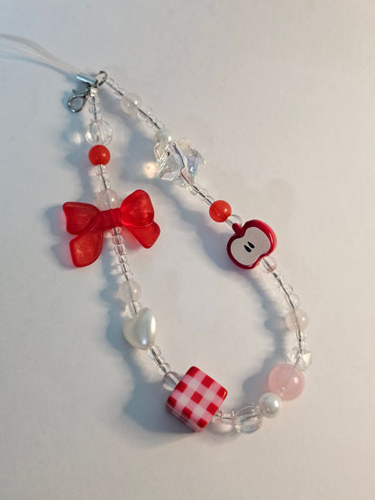 [Set of 3] Red Y2K Kawaii Handmade Beaded Mobile Wrist Strap Phone Charms
