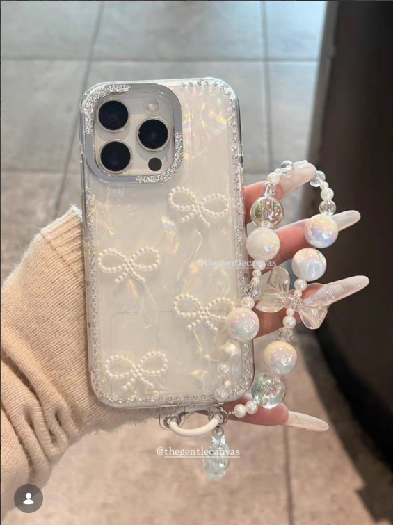 Beaded Bow Pattern Silicon iPhone Case With Beaded Charm