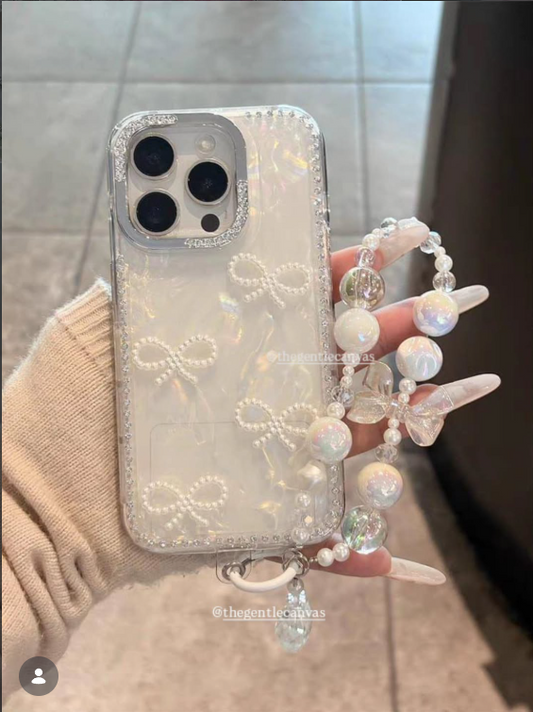 Beaded Bow Pattern Silicon iPhone Case With Beaded Charm