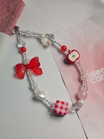 [Set of 3] Red Y2K Kawaii Handmade Beaded Mobile Wrist Strap Phone Charms