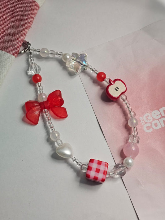 [Set of 3] Red Y2K Kawaii Handmade Beaded Mobile Wrist Strap Phone Charms
