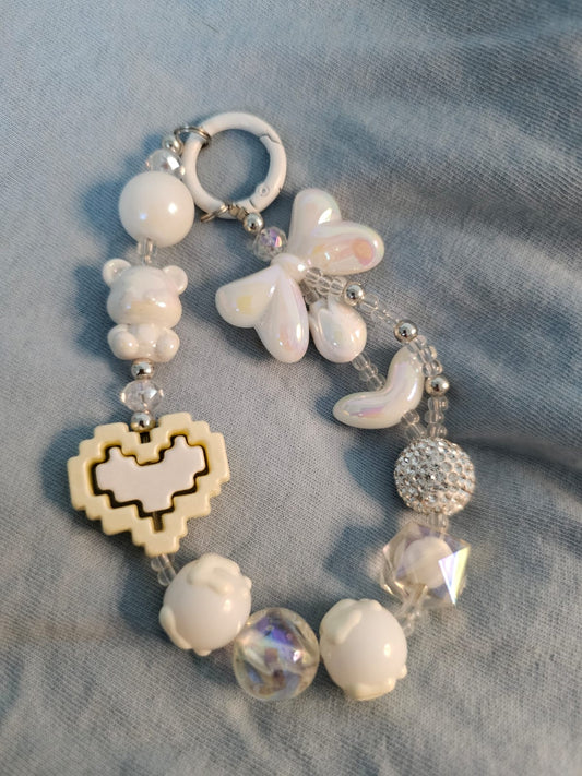 Y2K Kawaii Bow, Pixel Heart Handmade Beaded Phone Charm Lanyard Love Knot Wristlet Fashion Phone Chain