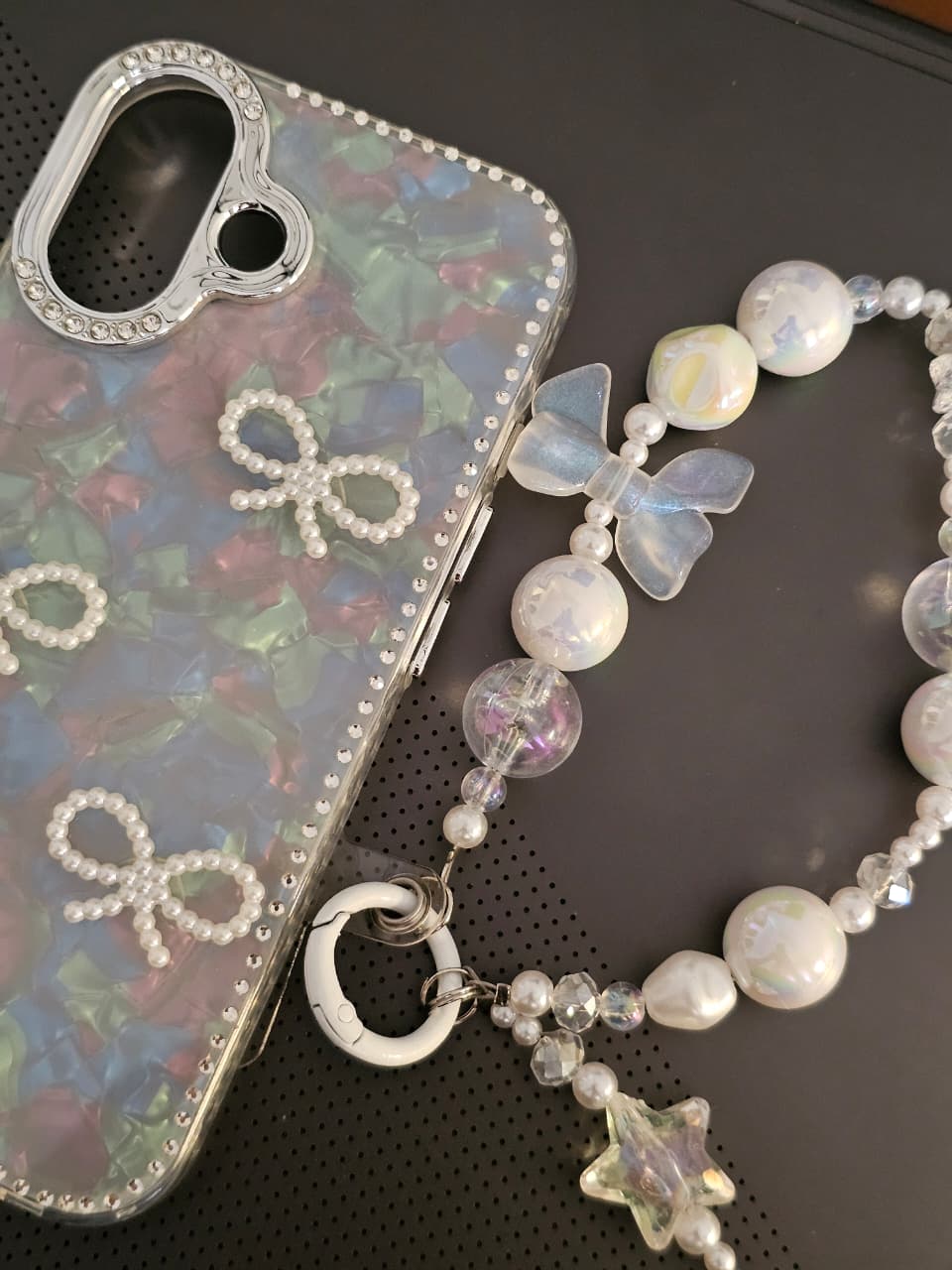 Beaded Bow Pattern Silicon iPhone Case With Beaded Charm