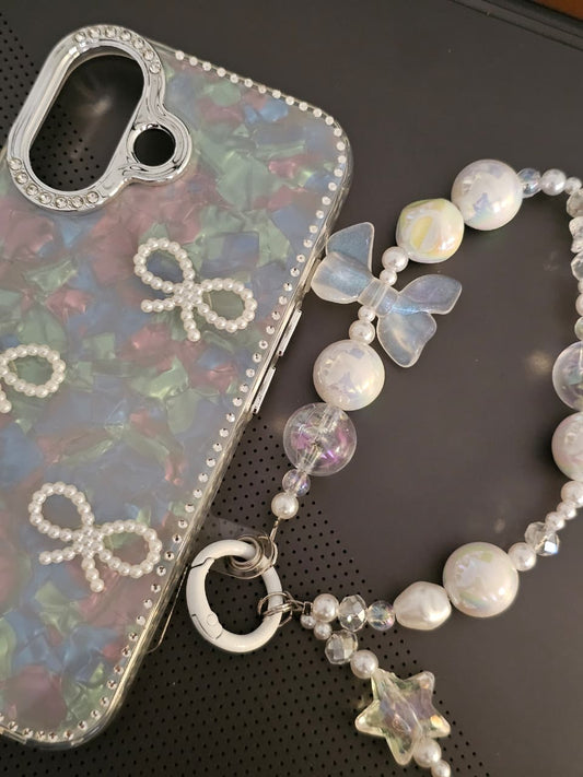 Beaded Bow Pattern Silicon iPhone Case With Beaded Charm