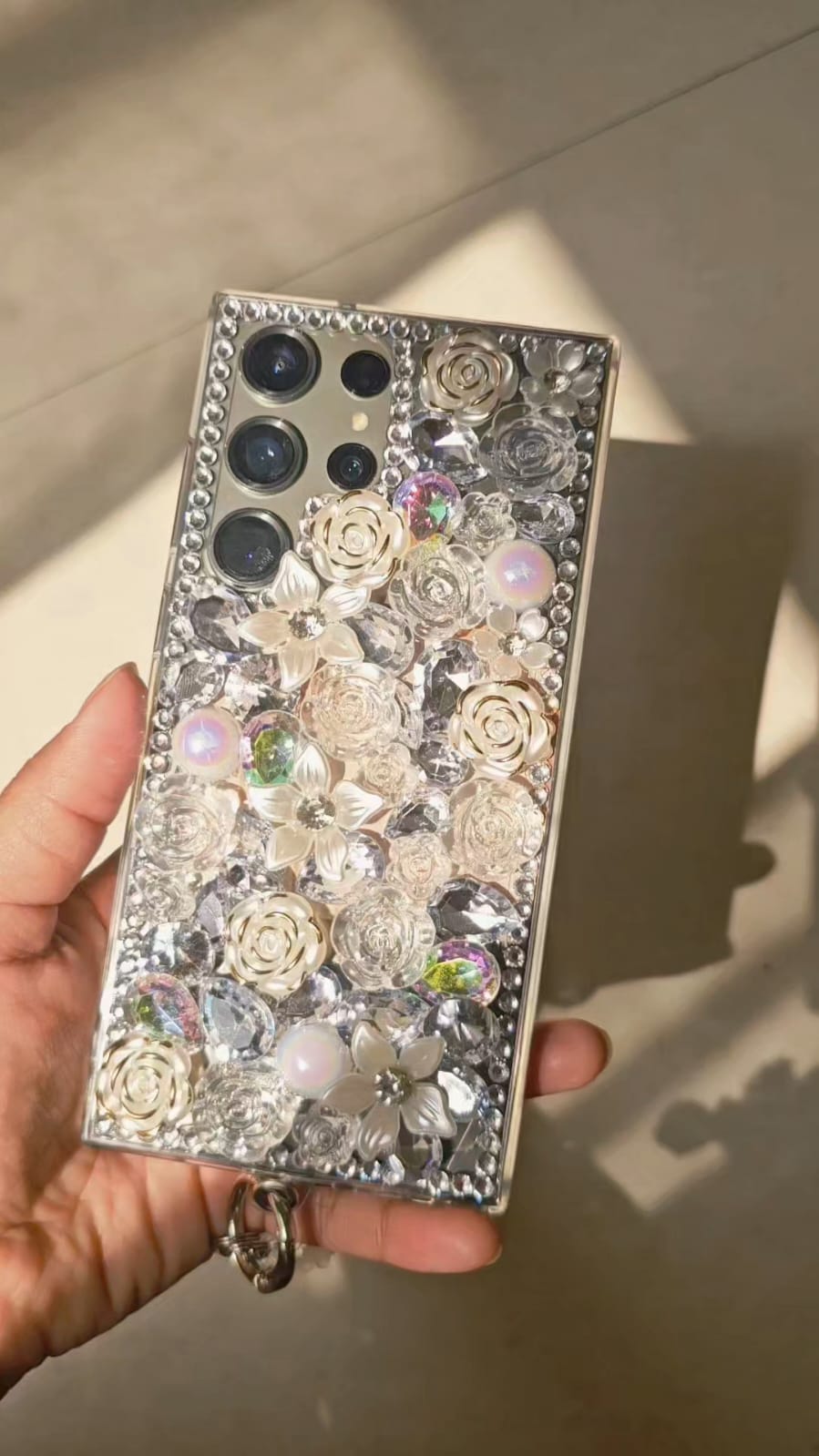 Luxury 3D Handmade Crystal Rhinestone Flower Bling Phone Case – Sparkle Diamond & Pearl Rose Designer Phone Cover