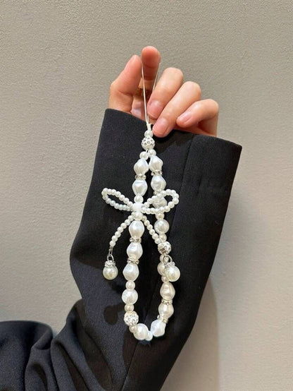 Pearl Bowknot Handmade Wrist Strap Beaded Phone Charm