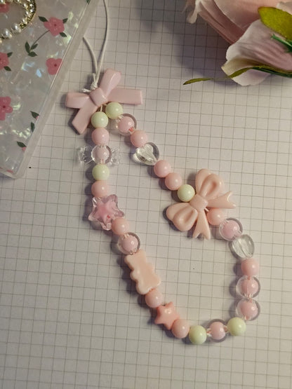 Luxury 3D Pink Floral & Pearl Heart Phone Case with Beaded Bow Phone Charm
