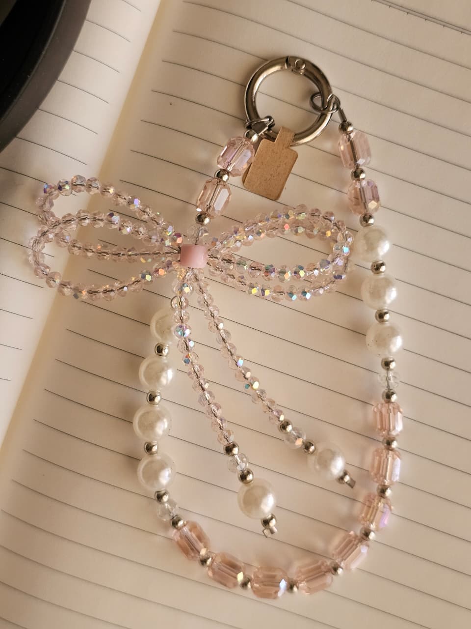 Crystal and Pearl Bowknot Handmade Mobile Phone Wrist Strap Beaded Phone Charm