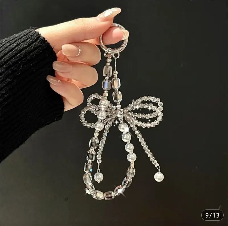 Crystal and Pearl Bowknot Handmade Mobile Phone Wrist Strap Beaded Phone Charm